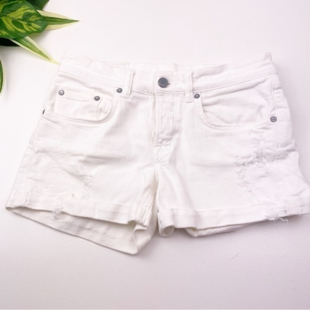 AllSaints Rip White Denim Shorts Distressed Jean Shorts Women’s Size 24